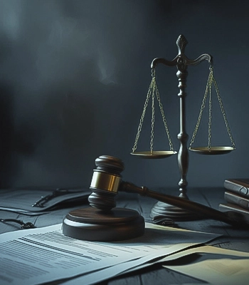 Scales of justice and a judge's gavel