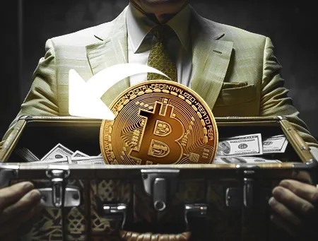 Bitcoin and funds in a briefcase