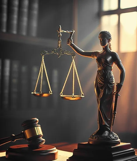 Lady Justice holding scales beside a judge's gavel