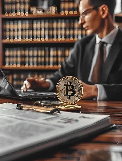 Legal professional reviewing cryptocurrency documents